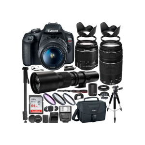 Canon EOS Rebel T7/2000D DSLR Camera With EF-S 18-55mm IS II & EF 75-300mm III Canon Lenses & 500mm Preset Lens & Professional Accessory Bundle – Includes: SanDisk Ultra 64GB SDHC Memory Card & MORE